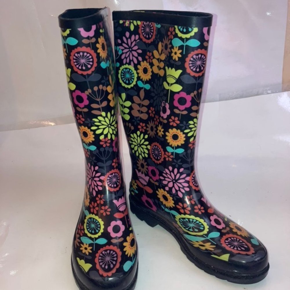 Colorful floral rain boots